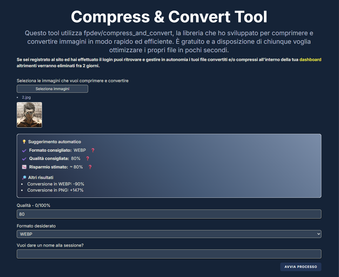 Screenshot del progetto Compress & Convert Tool