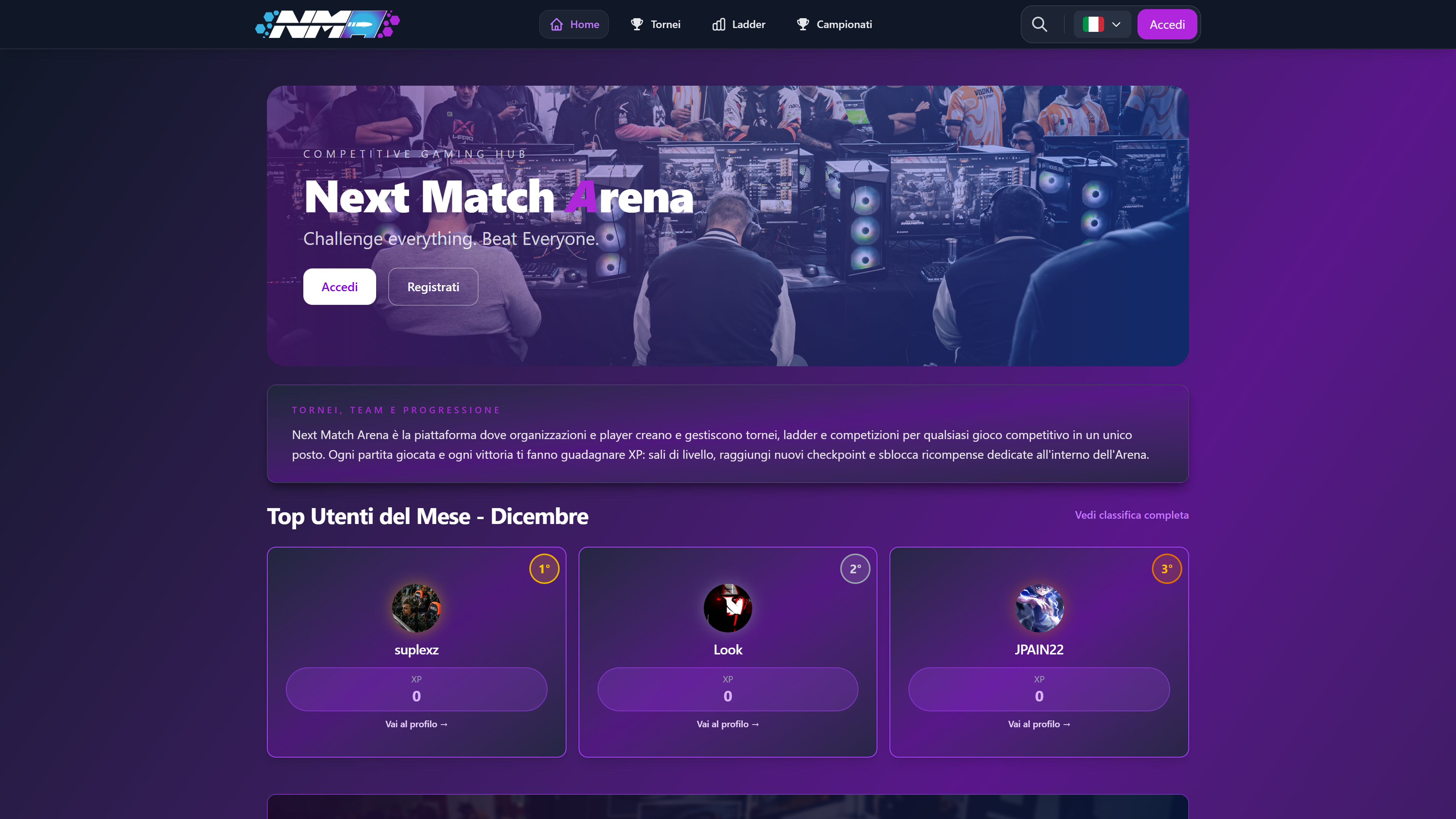 Screenshot del progetto Next Match Arena